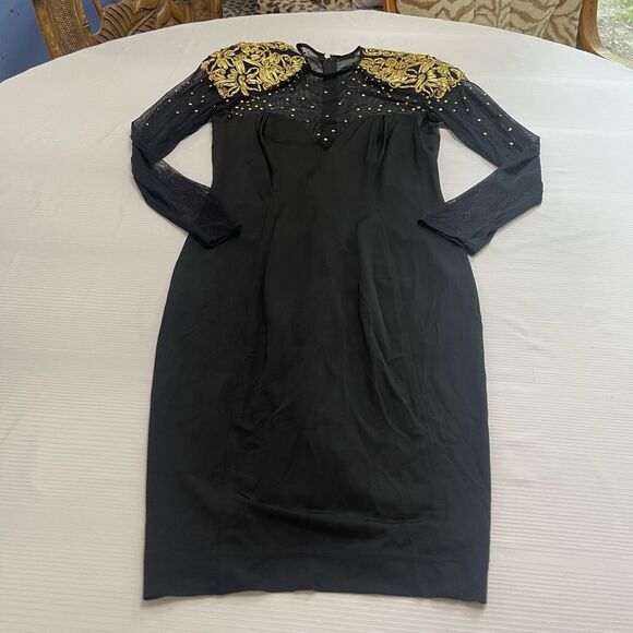 Tadashi VTG Black Gold 90s Dress Size 6 - Picture 1 of 8